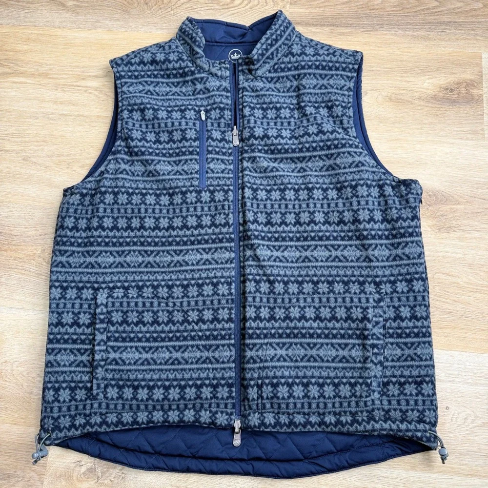 Peter Millar Blue Reversible Quilted/Fair Isle Fleece Vest Mens XL Gorpcore